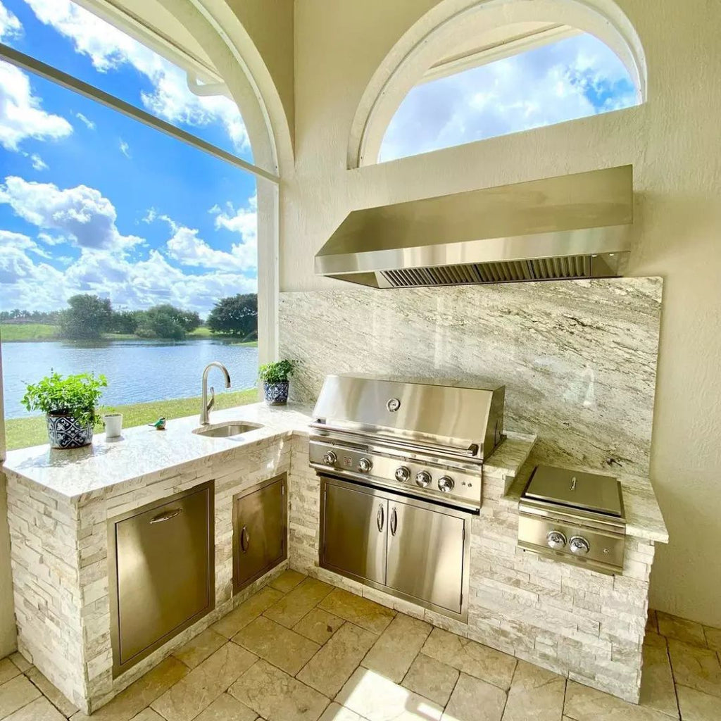 A Lakeside Outdoor Kitchen with a Custom Grill Island