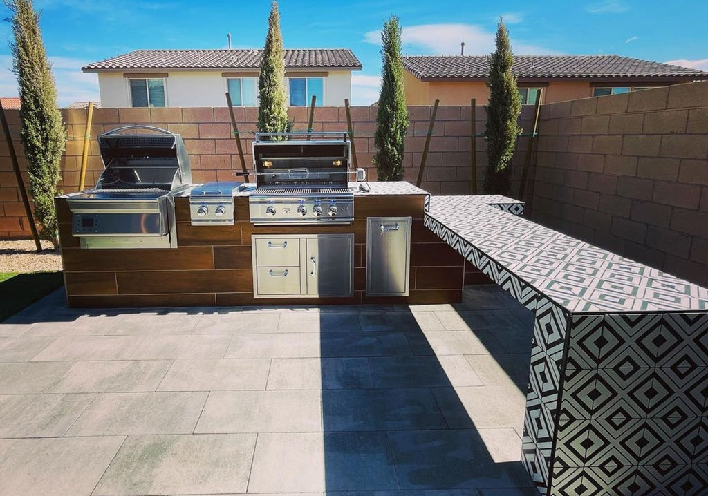 Desert Oasis Outdoor Kitchen with Deco Tile Island