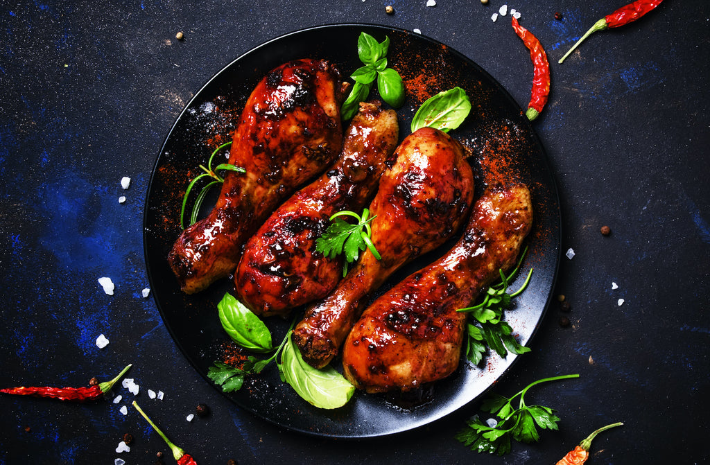 Fourth of July Grilled Chicken Drumsticks with Bourbon-Cherry BBQ Sauce