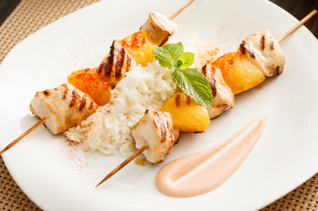 Honey-Glazed Chicken, Sweet Potato, and Peach Skewers – Autumn Grill Series