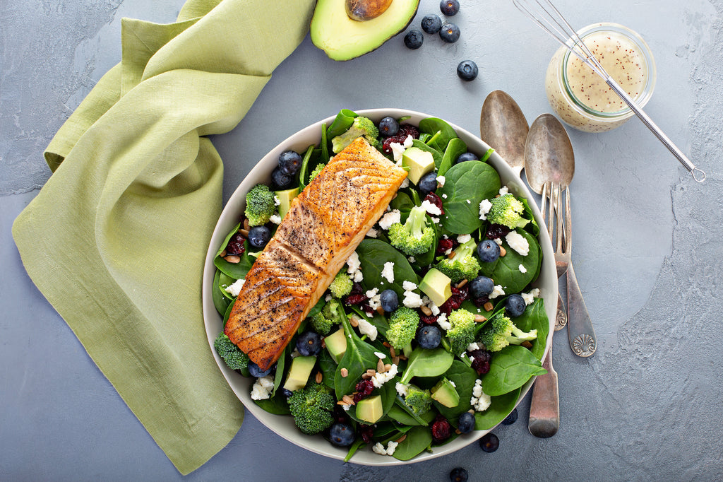 Mother’s Day Grilled Salmon Salad With Warm Blueberry Vinaigrette