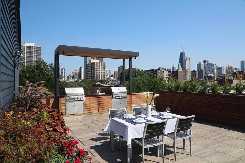 Outdoor Entertaining, Rooftop Garden, Teak Island, Double Trouble under the Chicago Skyline