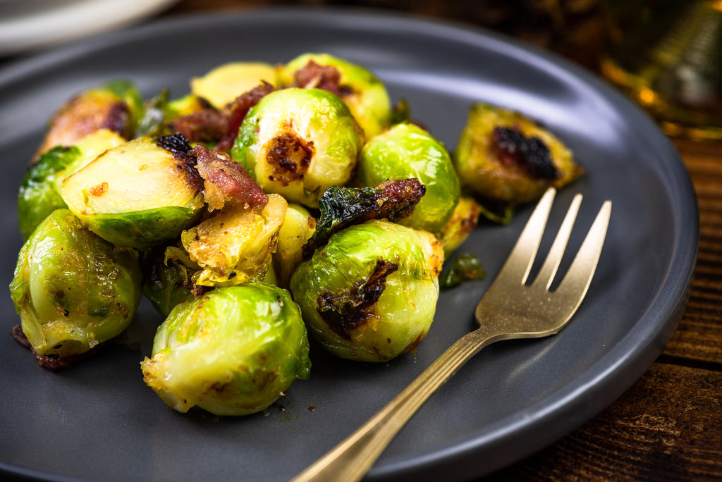 Flame Roasted Brussels Sprouts with Fennel and Serrano Ham - Thanksgiving on the Grill