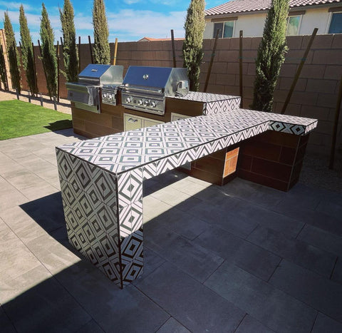 Desert Oasis Outdoor Kitchen with Deco Tile Island