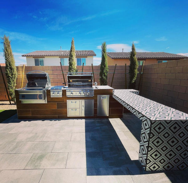 Desert Oasis Outdoor Kitchen with Deco Tile Island