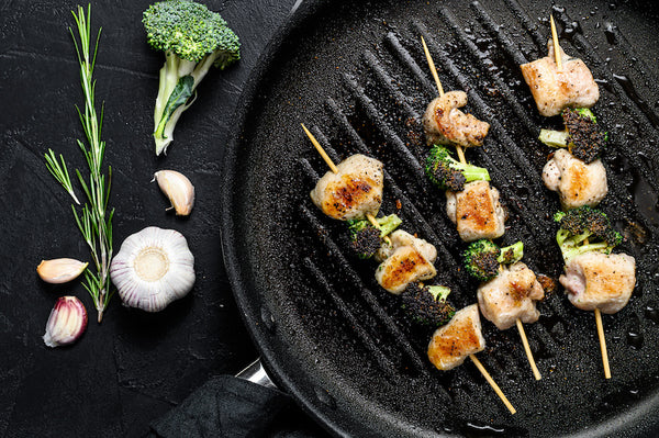 Mother's Day Chicken Kebabs with Garlic & Broccoli